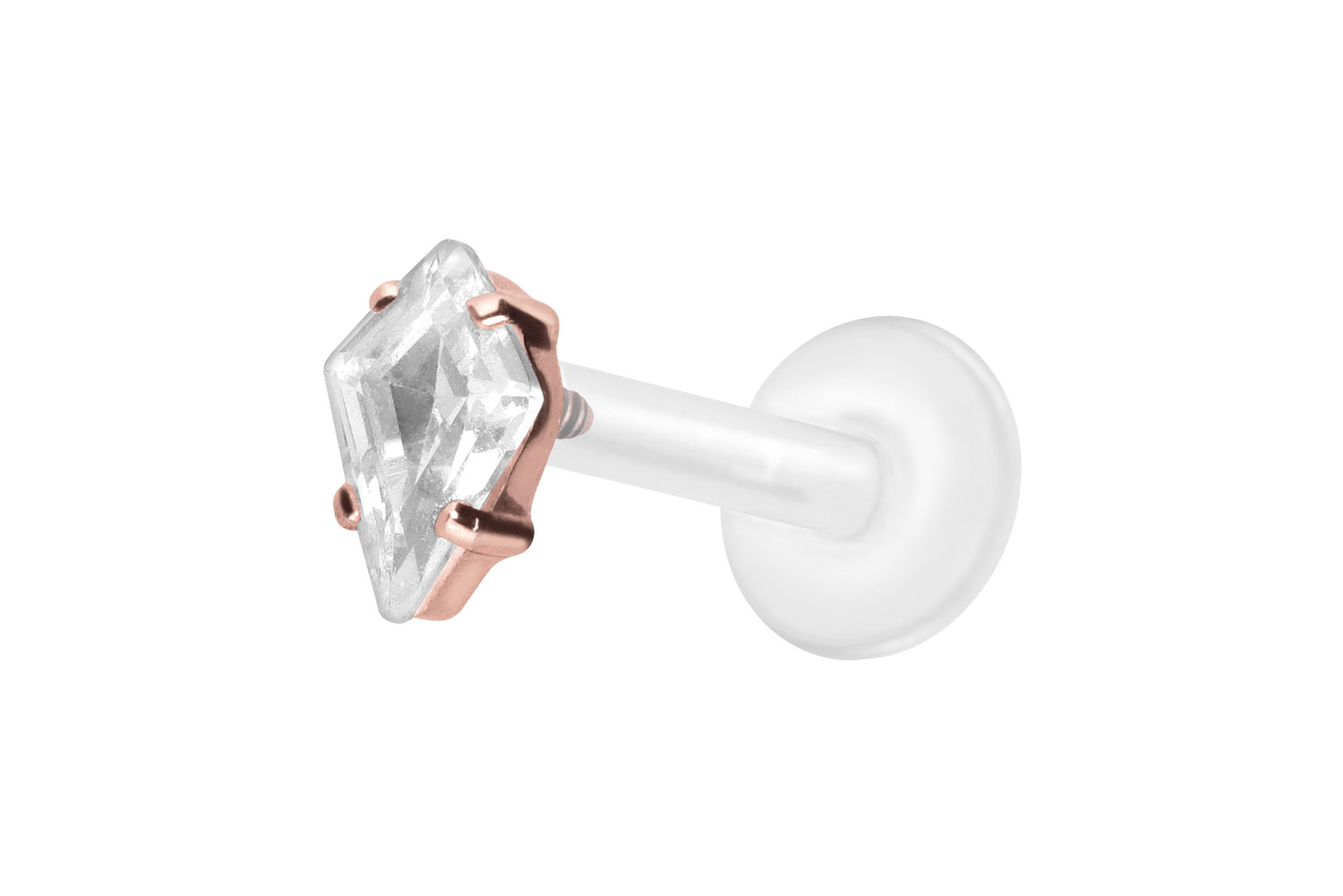 PTFE Labret Piercing mit Innengewinde + Titan-Aufsatz KRISTALLRAUTE